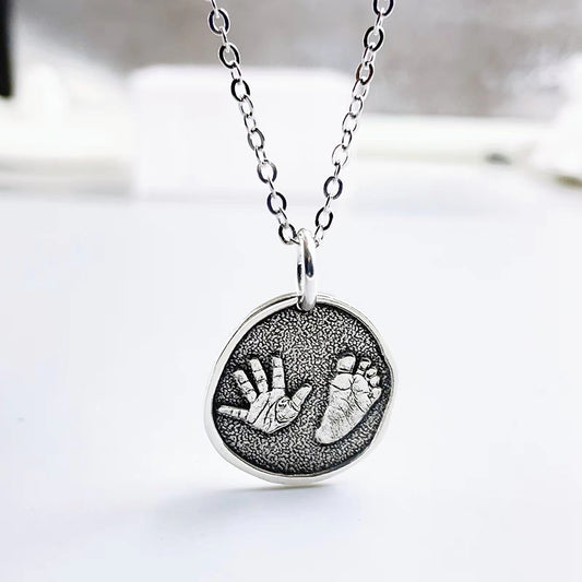 Custom baby footprint and fingerprint necklace 925 sterling silver necklace