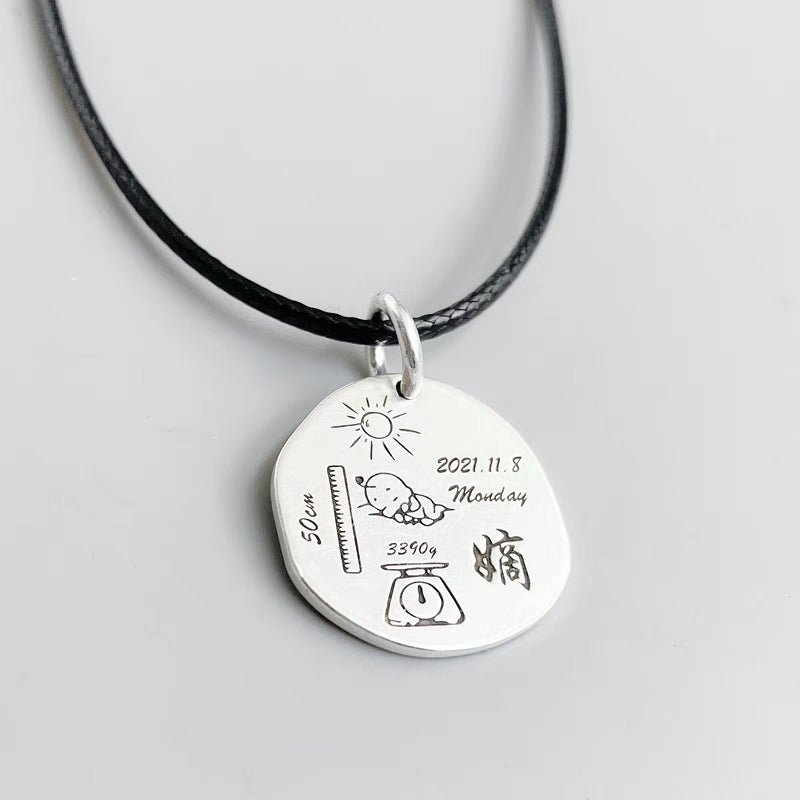 Custom baby footprint and fingerprint necklace 925 sterling silver necklace