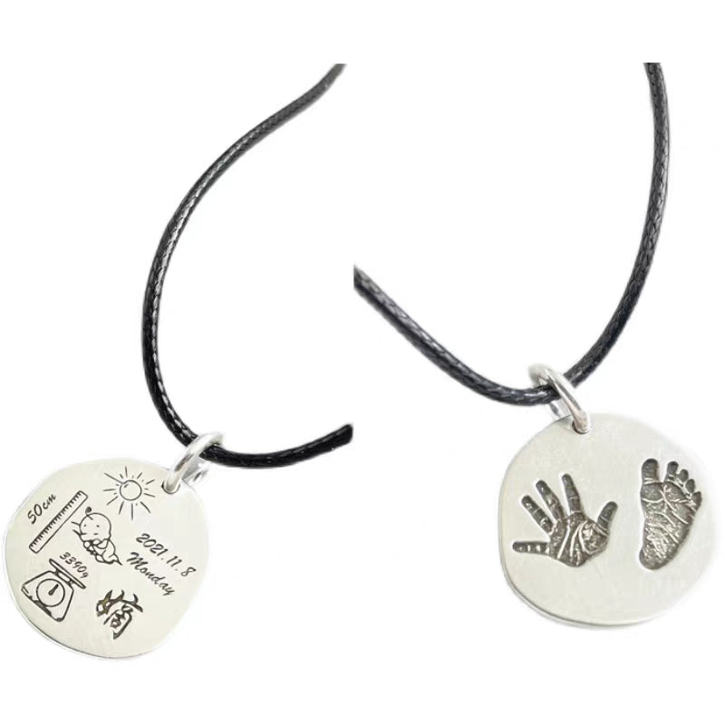 Custom baby footprint and fingerprint necklace 925 sterling silver necklace